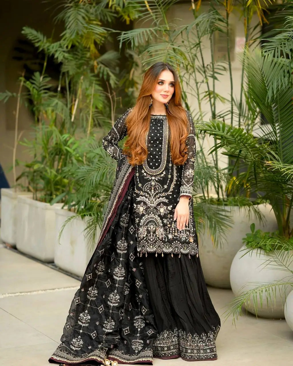 Embroidered Faux Georgette Sharara Set with Dupatta