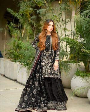 Embroidered Faux Georgette Sharara Set with Dupatta