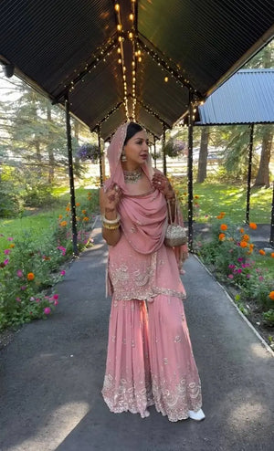 Embroidered Faux Georgette Sharara Set with Dupatta