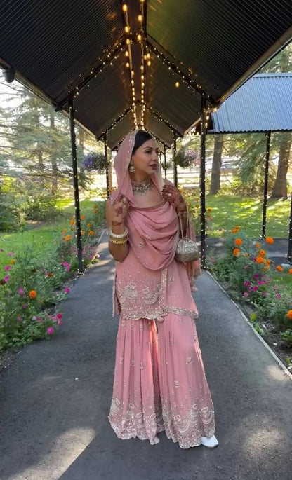 Embroidered Faux Georgette Sharara Set with Dupatta