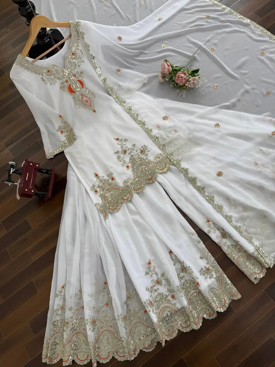 Embroidered Faux Georgette Sharara Suit Set