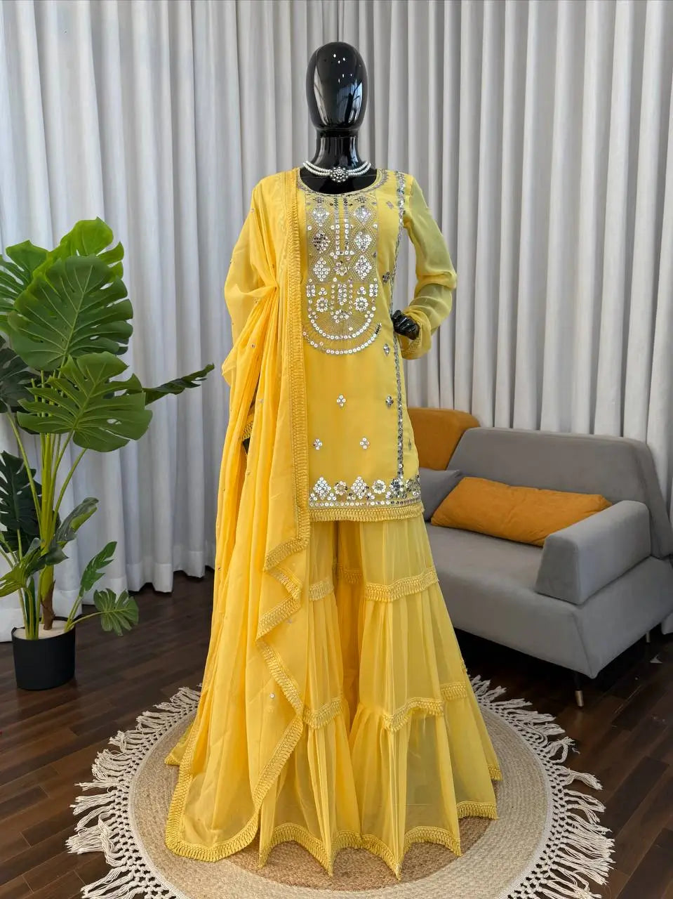 Embroidered Faux Georgette Sharara Suit Set