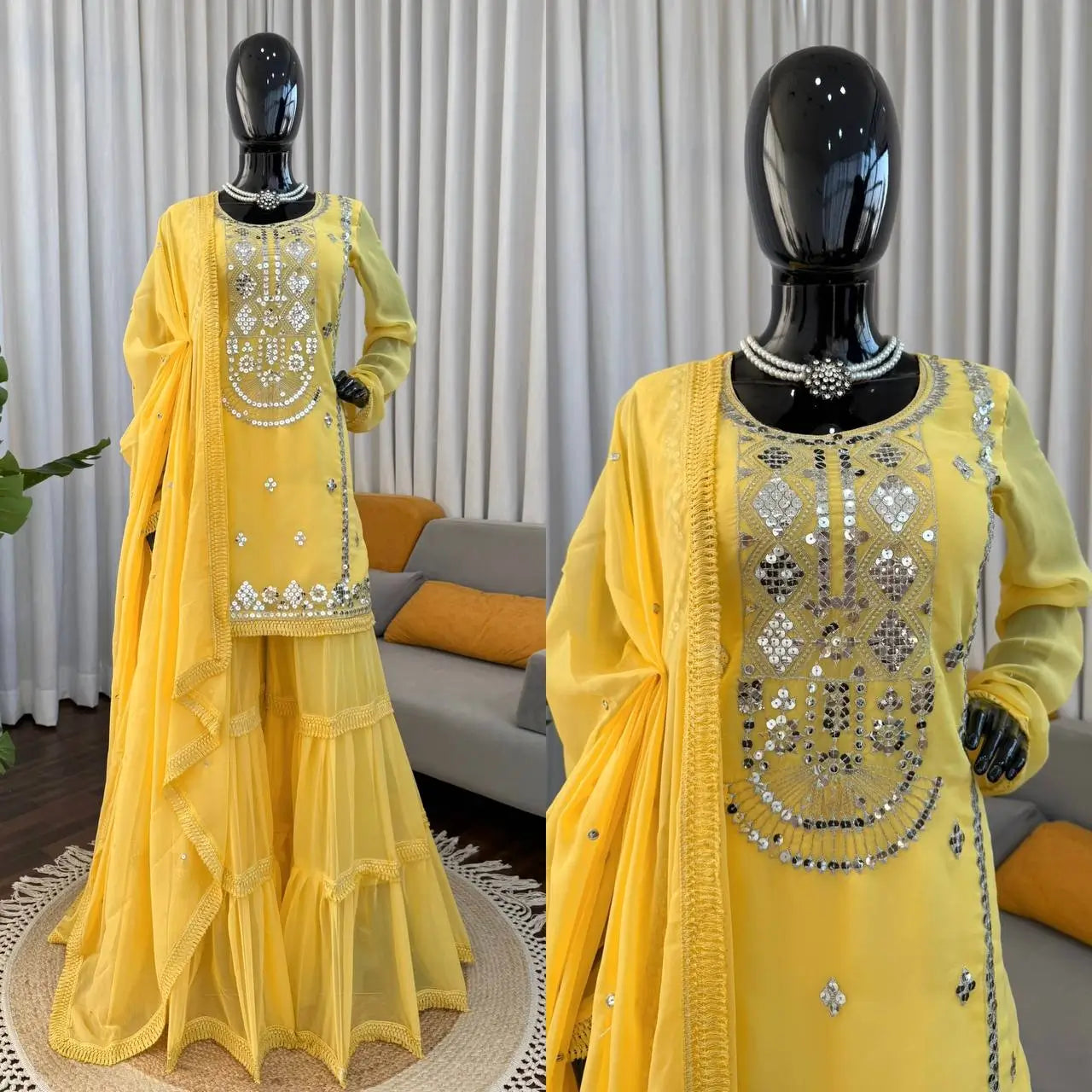Embroidered Faux Georgette Sharara Suit Set