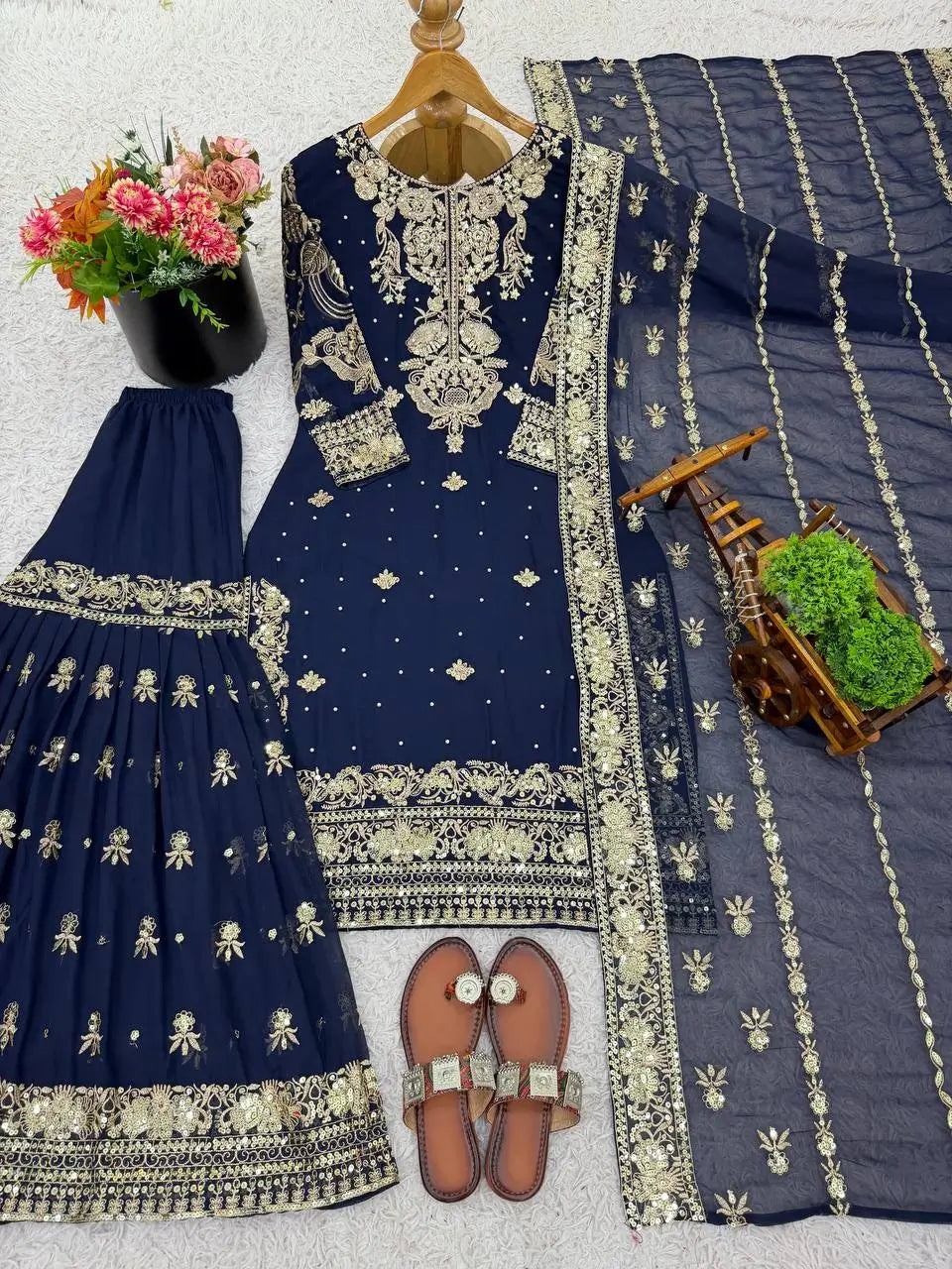 Embroidered Faux Georgette Sharara Suit Set