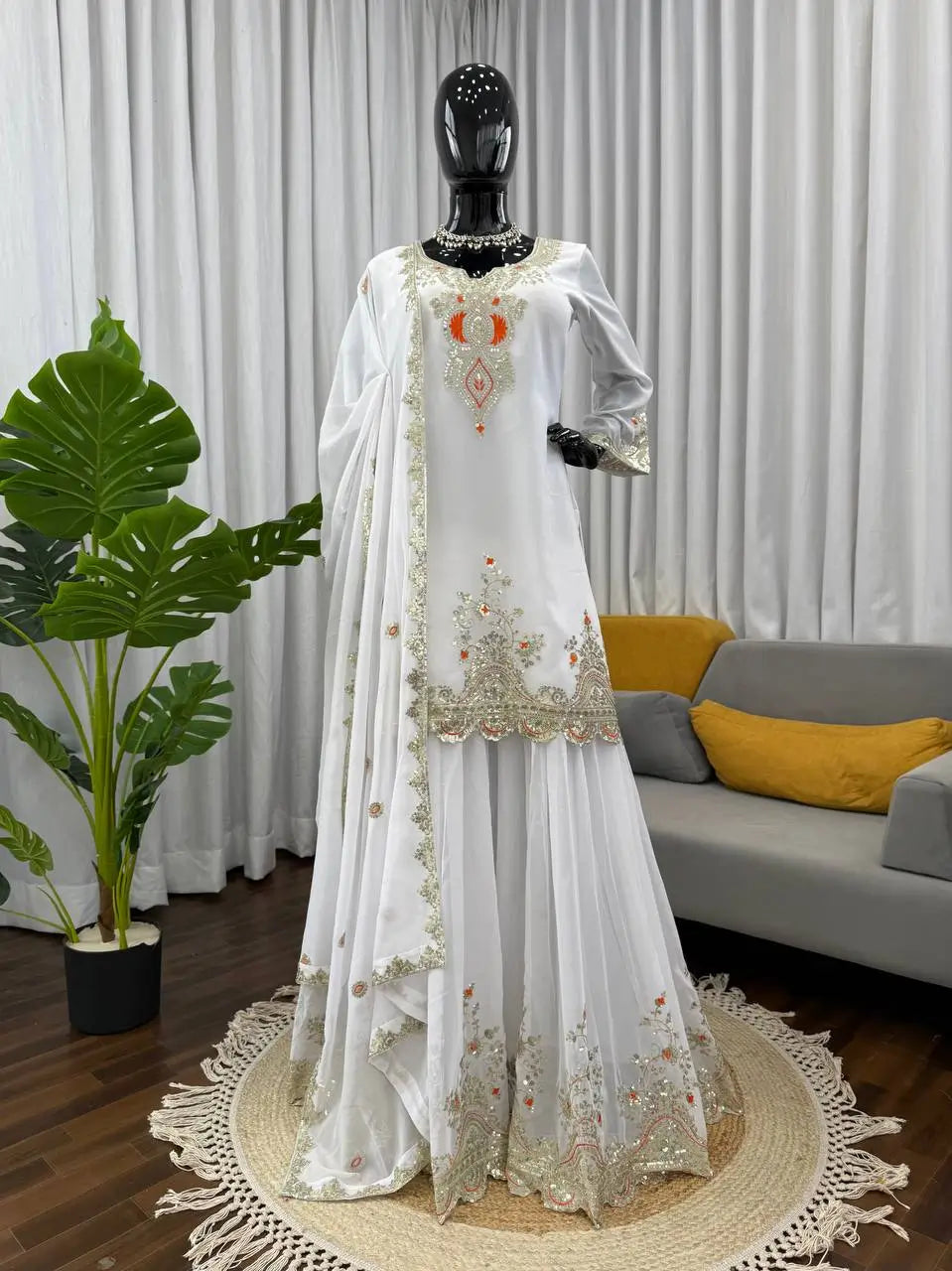 Embroidered Faux Georgette Sharara Suit Set