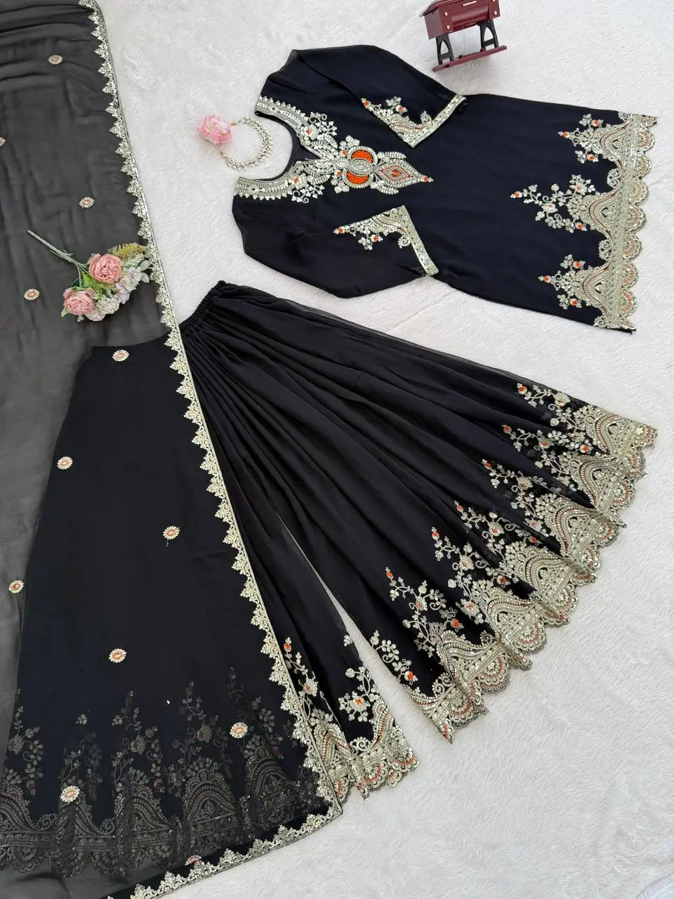 Embroidered Faux Georgette Sharara Suit Set