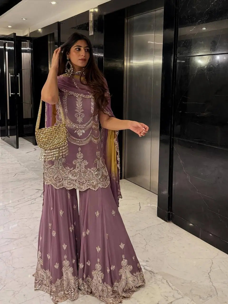 Embroidered Faux Georgette Sharara Suit Set