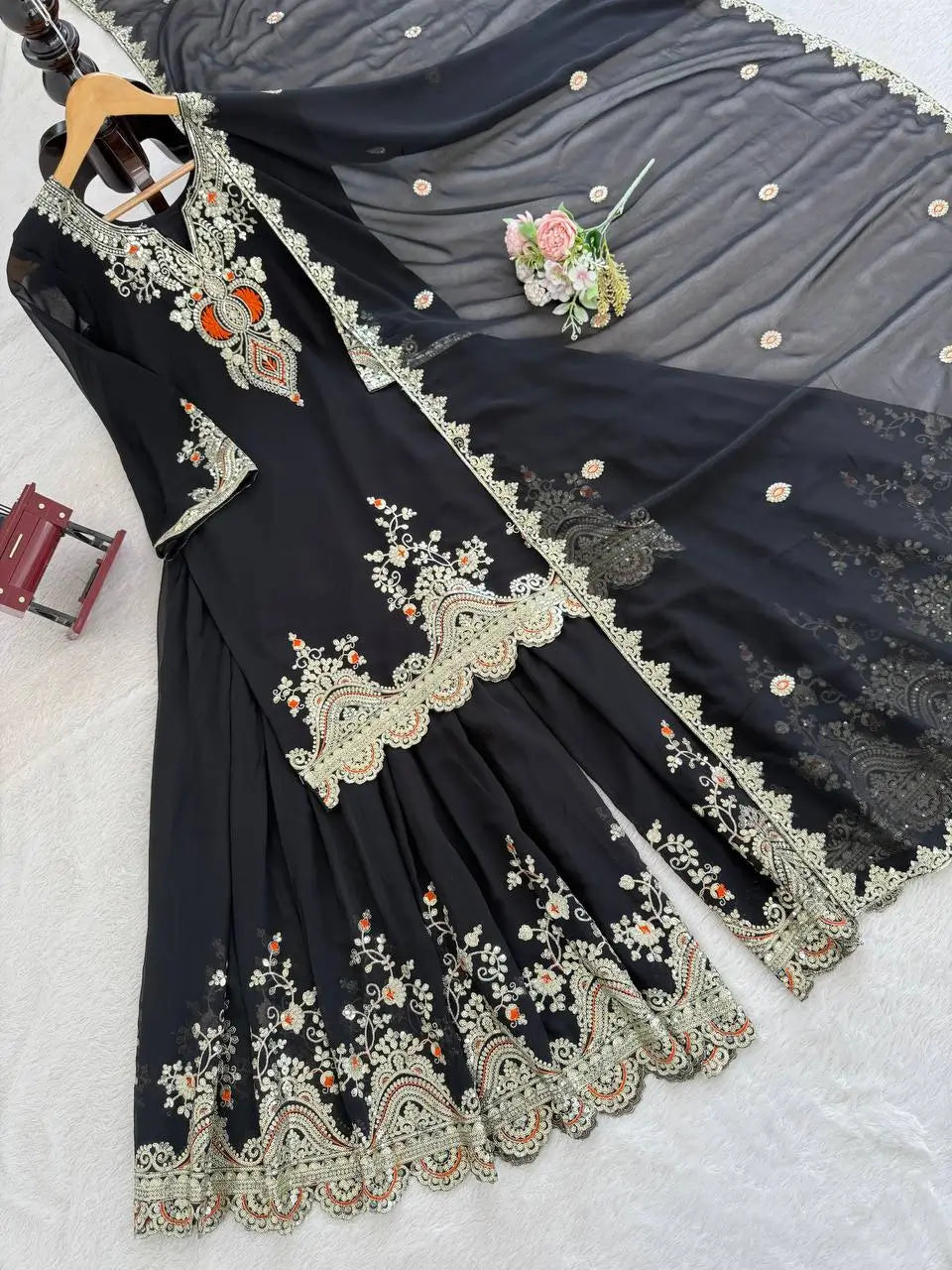 Embroidered Faux Georgette Sharara Suit Set