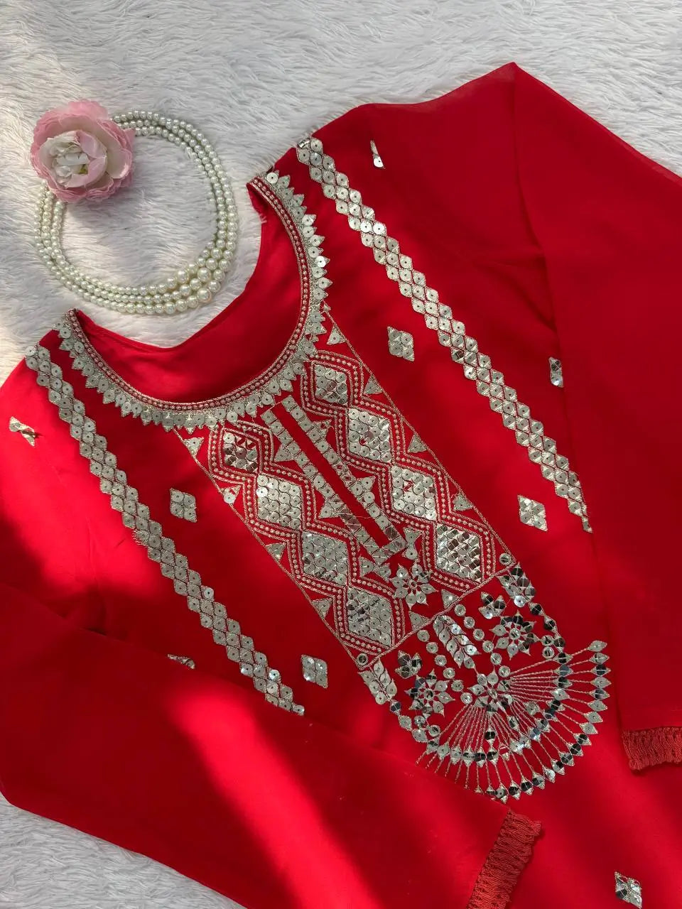 Embroidered Faux Georgette Sharara Suit Set