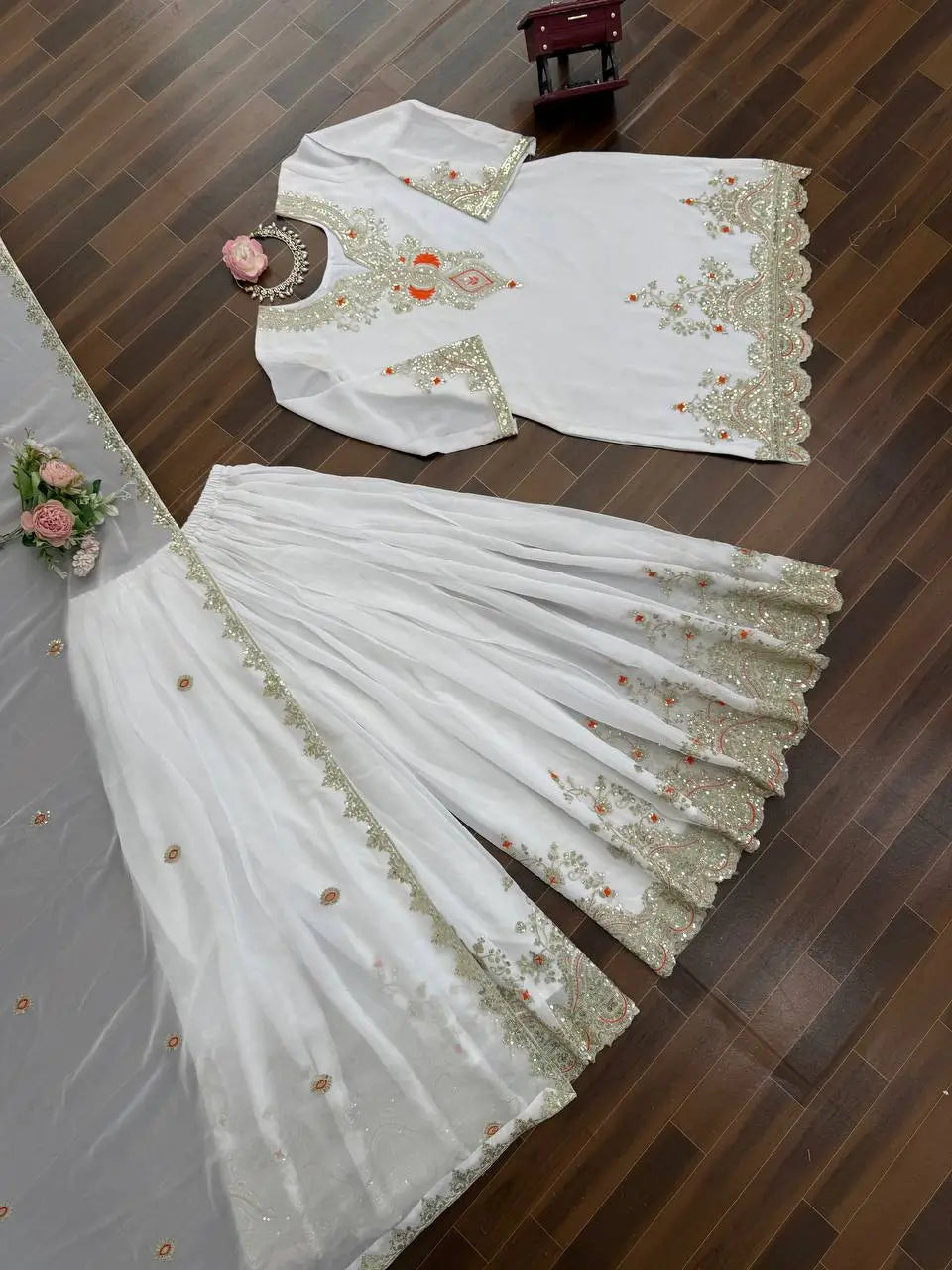 Embroidered Faux Georgette Sharara Suit Set