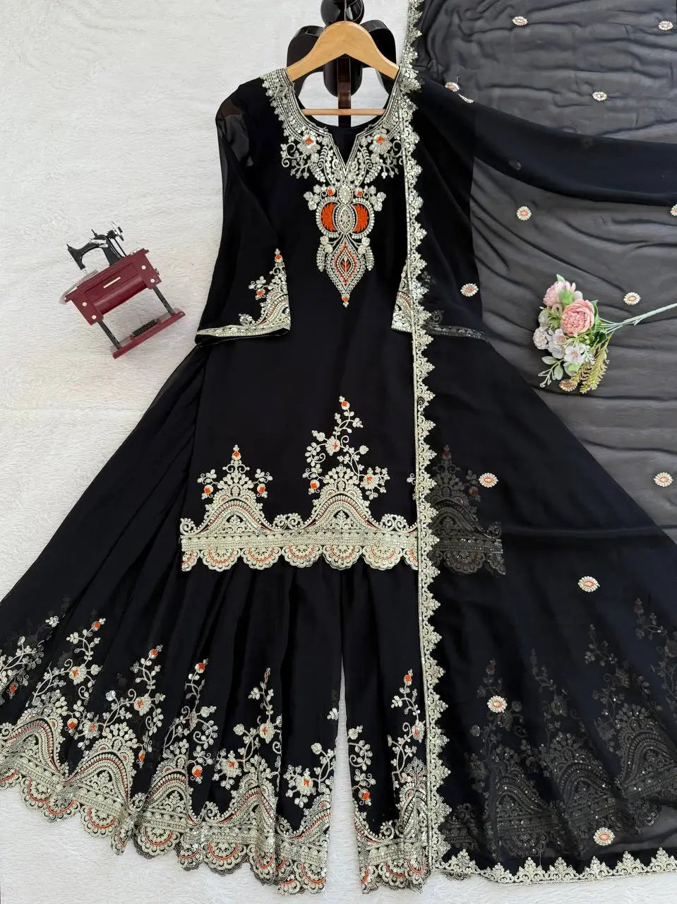 Embroidered Faux Georgette Sharara Suit Set