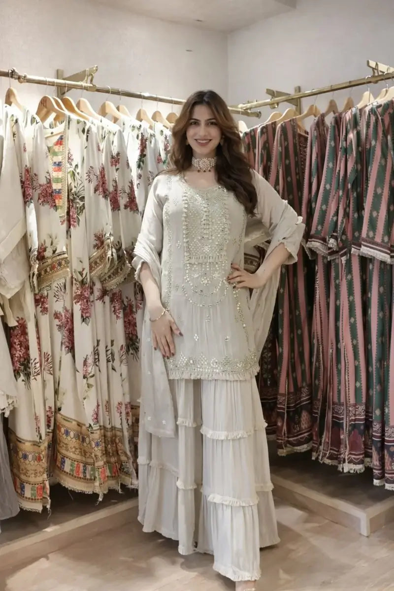 Embroidered Faux Georgette Sharara Suit Set