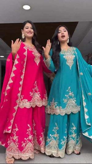 Embroidered Faux Georgette Sharara Suit Set