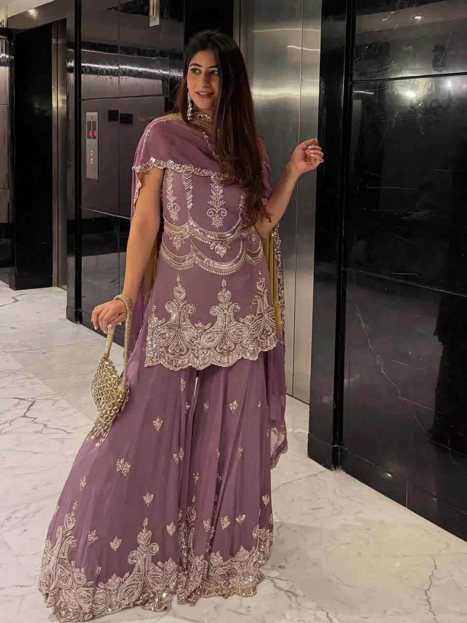 Embroidered Faux Georgette Sharara Suit Set