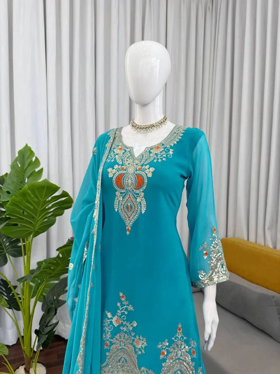 Embroidered Faux Georgette Sharara Suit Set