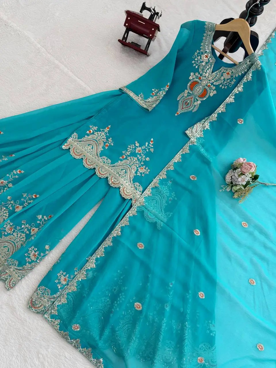 Embroidered Faux Georgette Sharara Suit Set