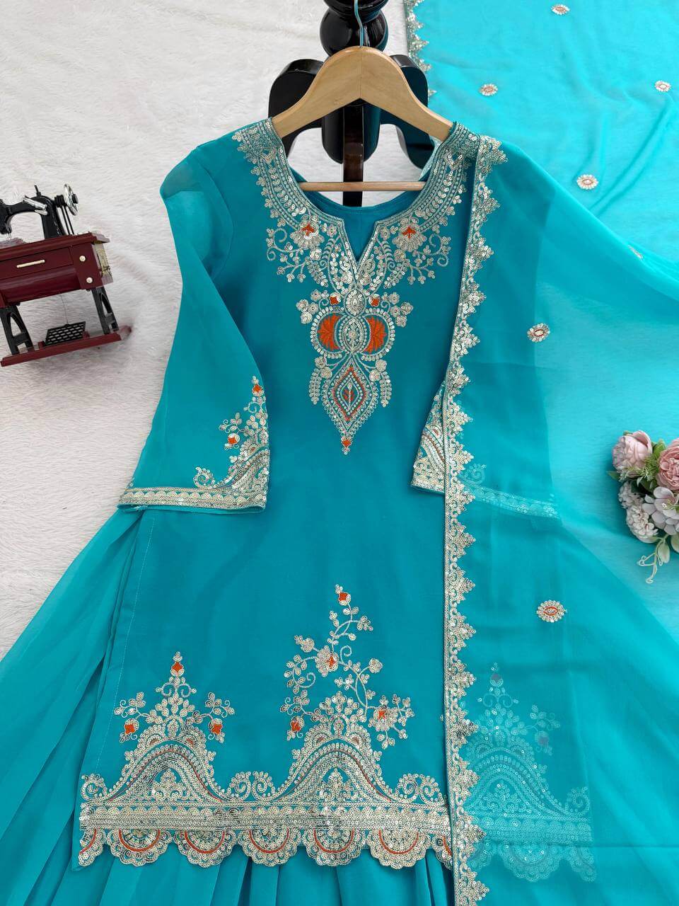 Embroidered Faux Georgette Sharara Suit Set