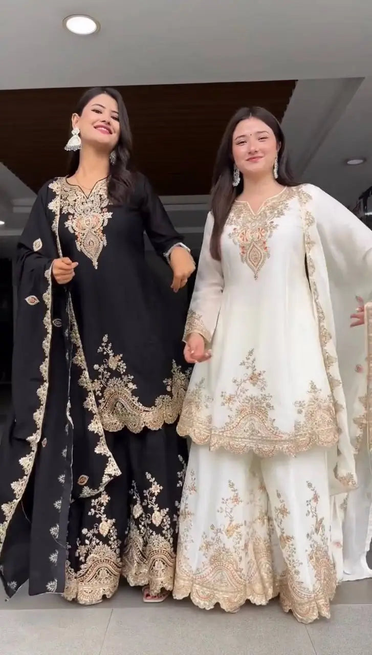 Embroidered Faux Georgette Sharara Suit Set