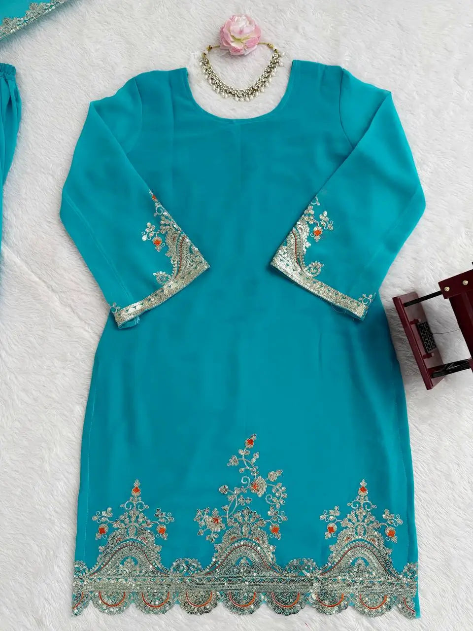 Embroidered Faux Georgette Sharara Suit Set