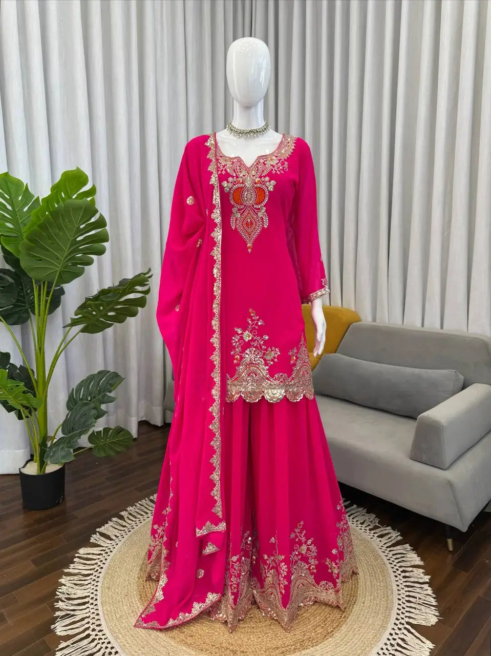 Embroidered Faux Georgette Sharara Suit Set