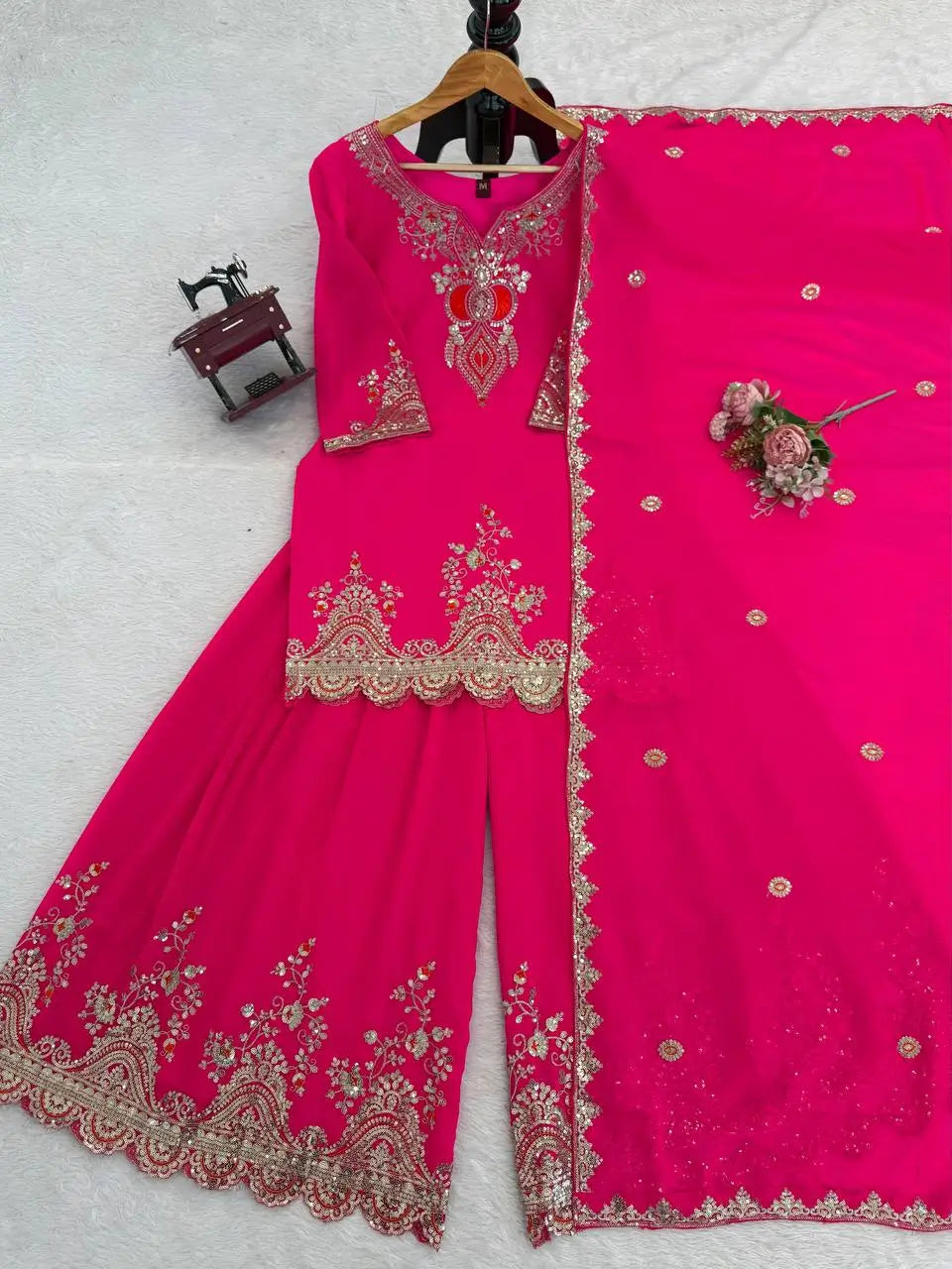 Embroidered Faux Georgette Sharara Suit Set