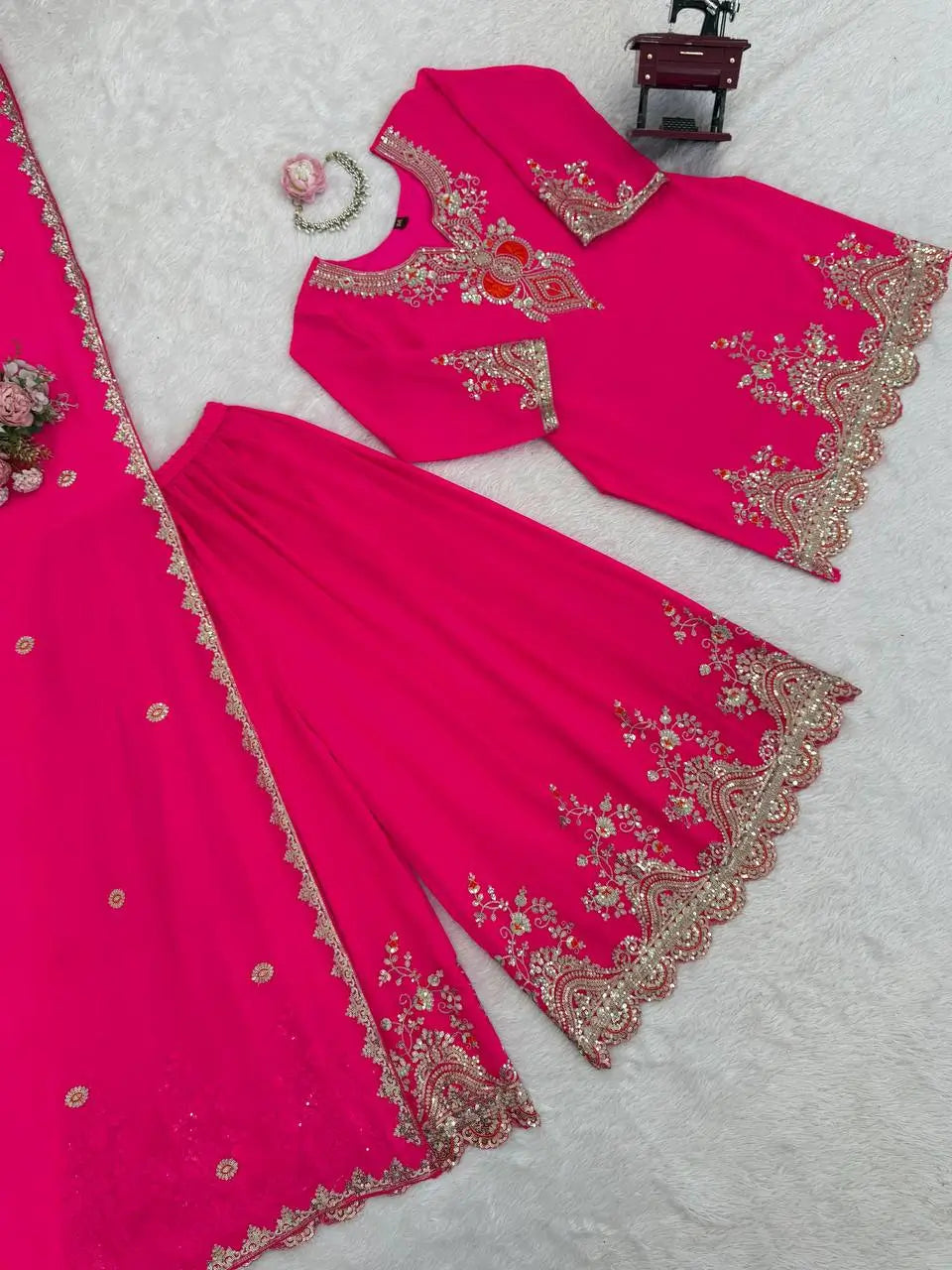 Embroidered Faux Georgette Sharara Suit Set