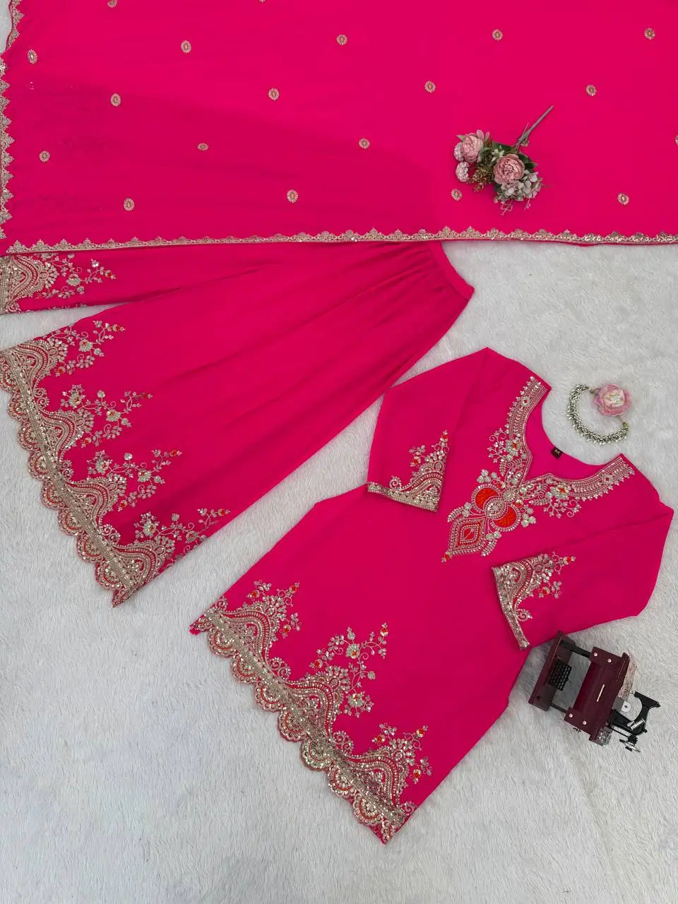 Embroidered Faux Georgette Sharara Suit Set