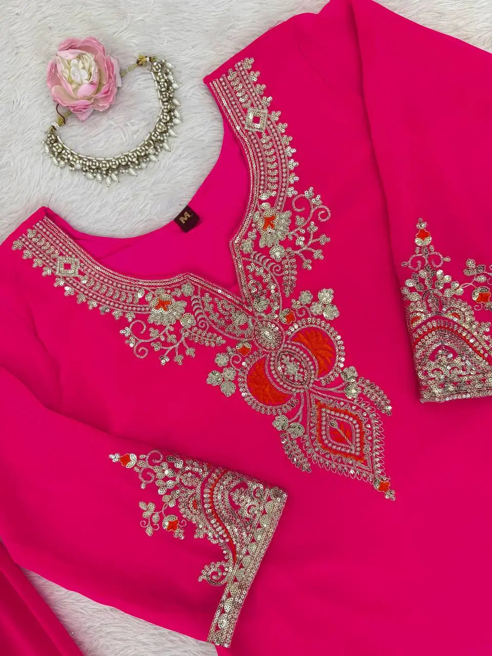 Embroidered Faux Georgette Sharara Suit Set