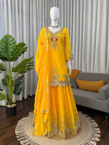Embroidered Faux Georgette Sharara Suit Set