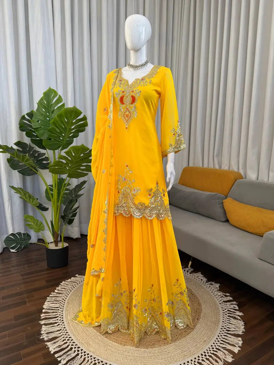 Embroidered Faux Georgette Sharara Suit Set