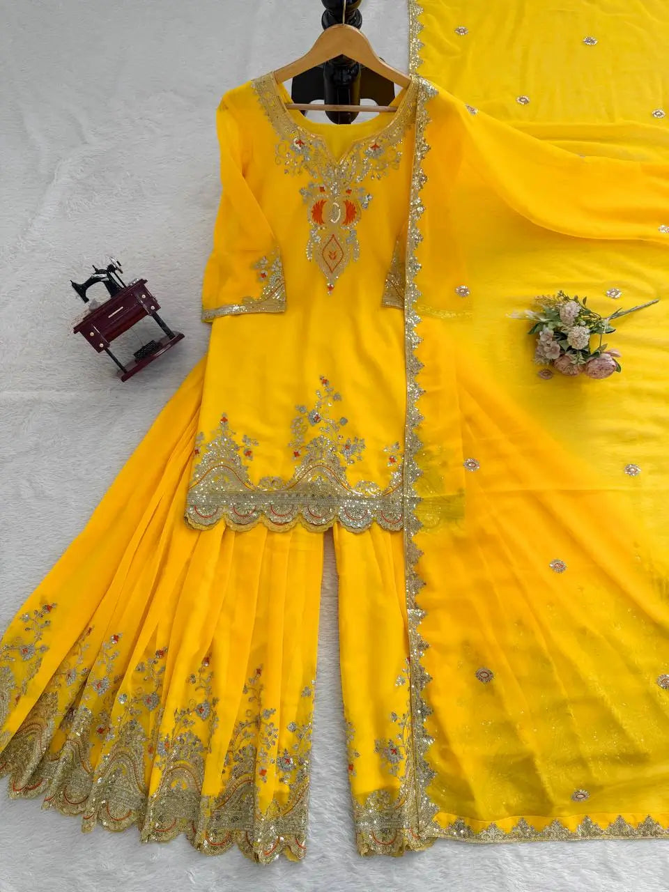 Embroidered Faux Georgette Sharara Suit Set