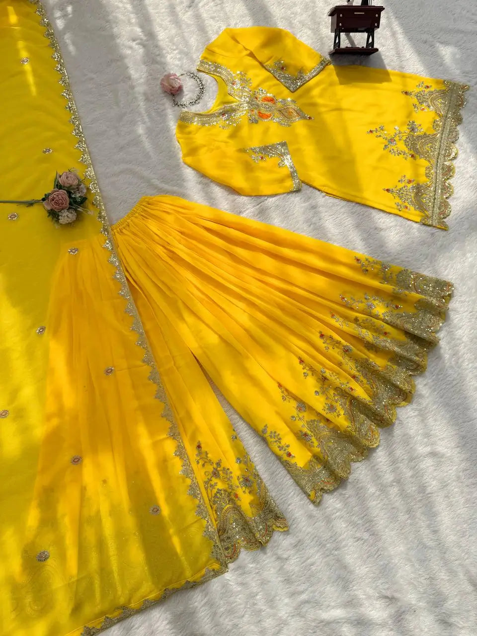 Embroidered Faux Georgette Sharara Suit Set