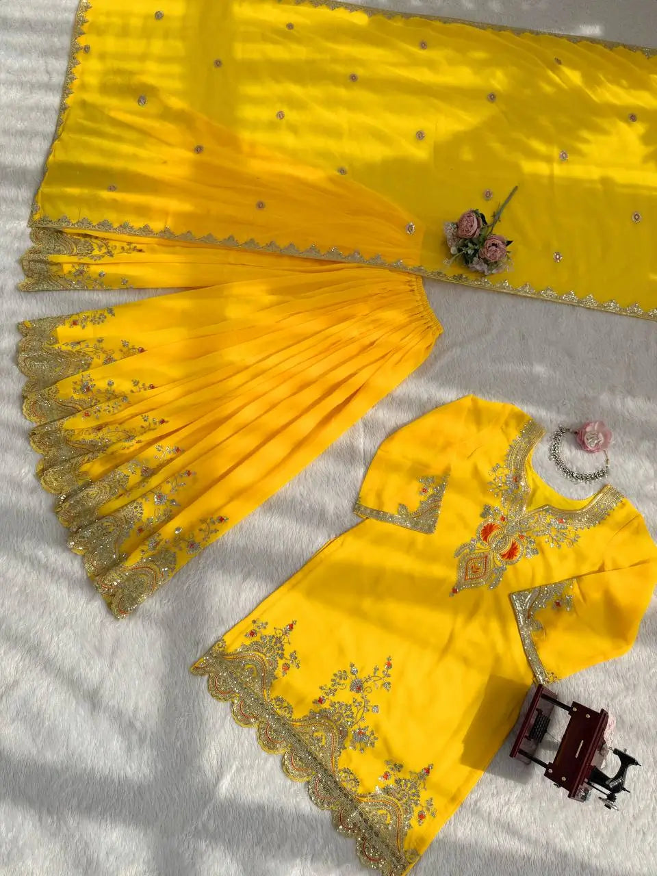 Embroidered Faux Georgette Sharara Suit Set