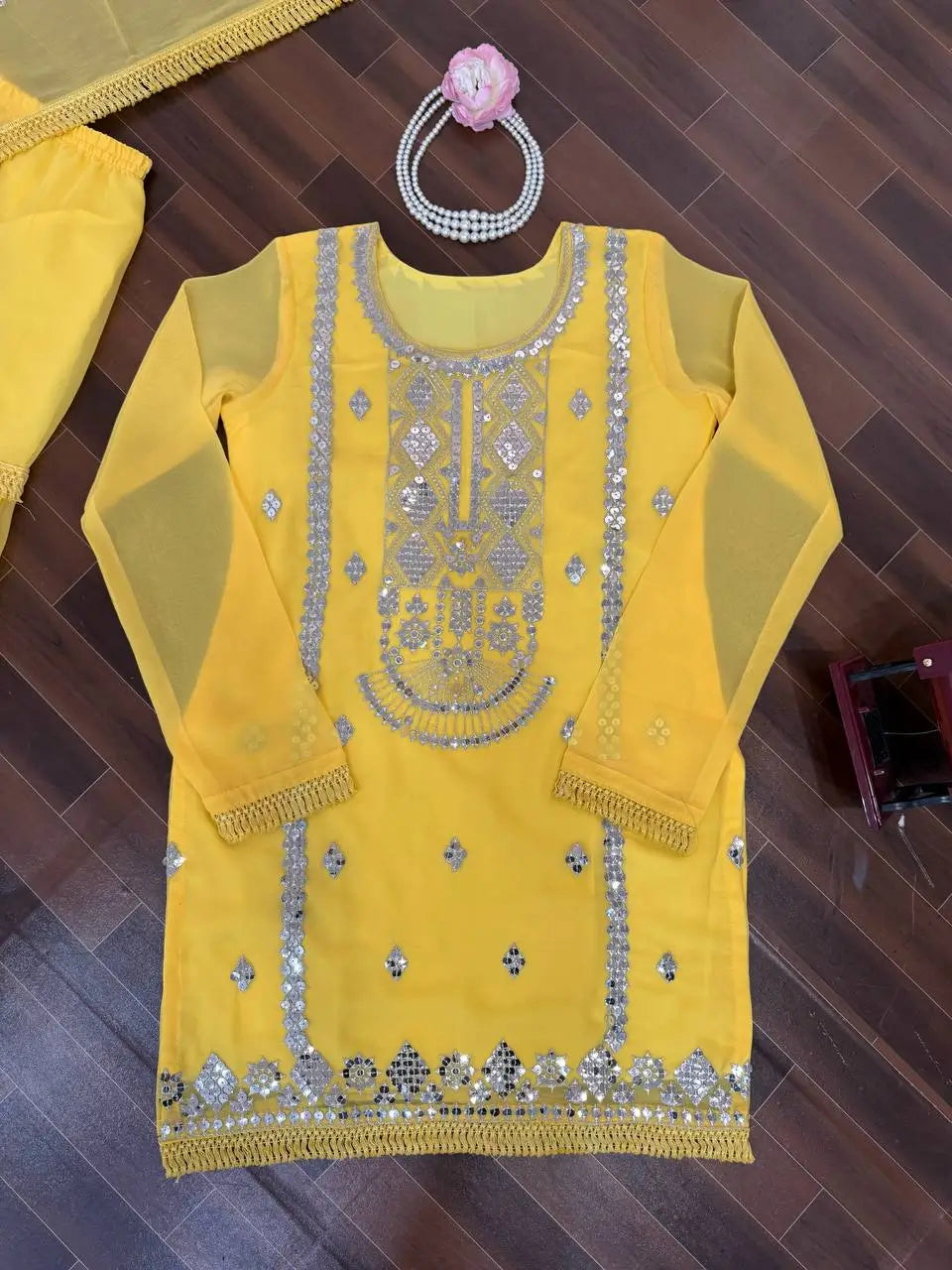 Embroidered Faux Georgette Sharara Suit Set