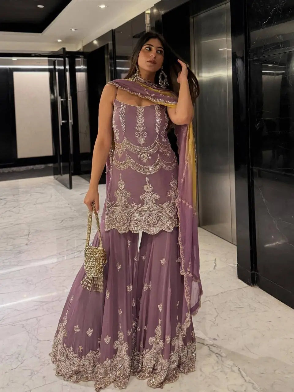 Embroidered Faux Georgette Sharara Suit Set