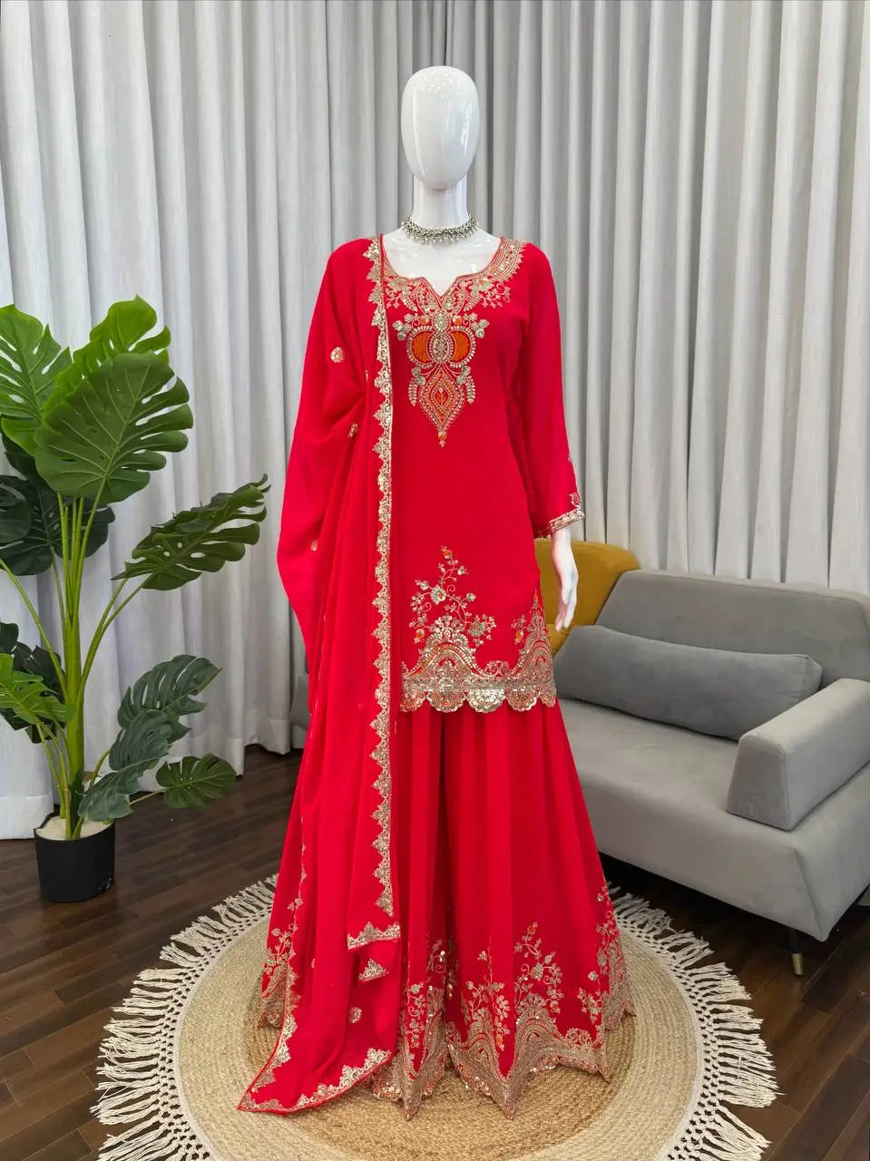 Embroidered Faux Georgette Sharara Suit Set