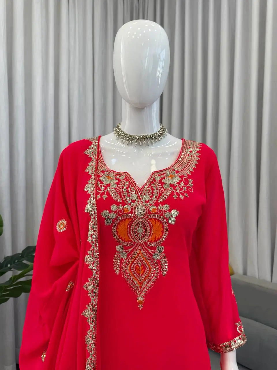 Embroidered Faux Georgette Sharara Suit Set