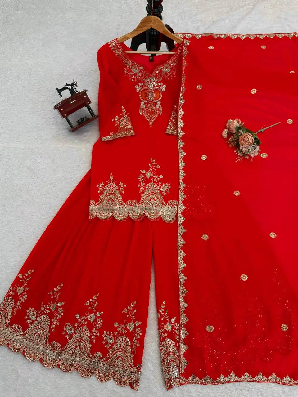 Embroidered Faux Georgette Sharara Suit Set