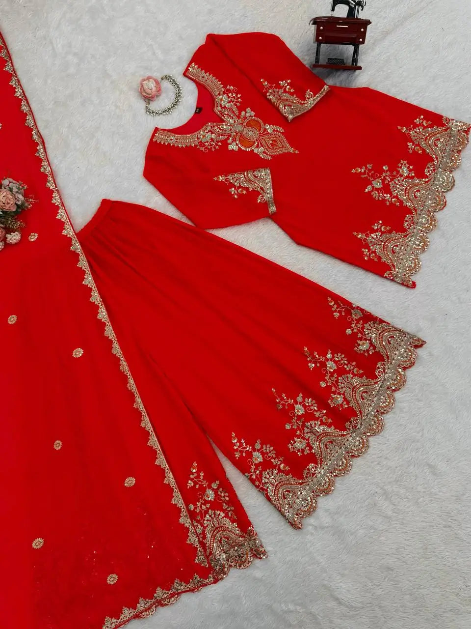 Embroidered Faux Georgette Sharara Suit Set
