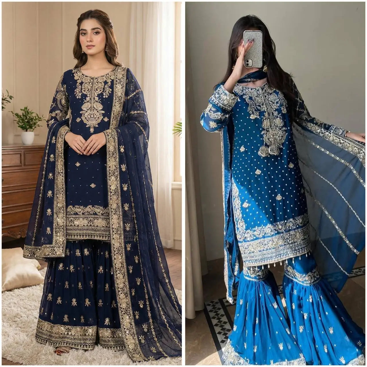 Embroidered Faux Georgette Sharara Suit Set