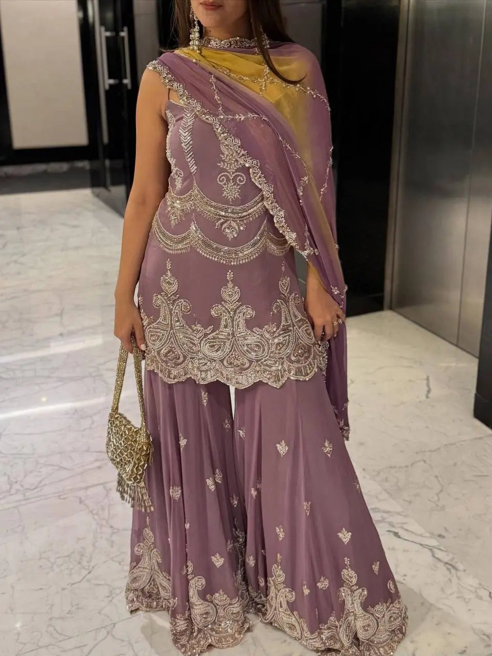 Embroidered Faux Georgette Sharara Suit Set