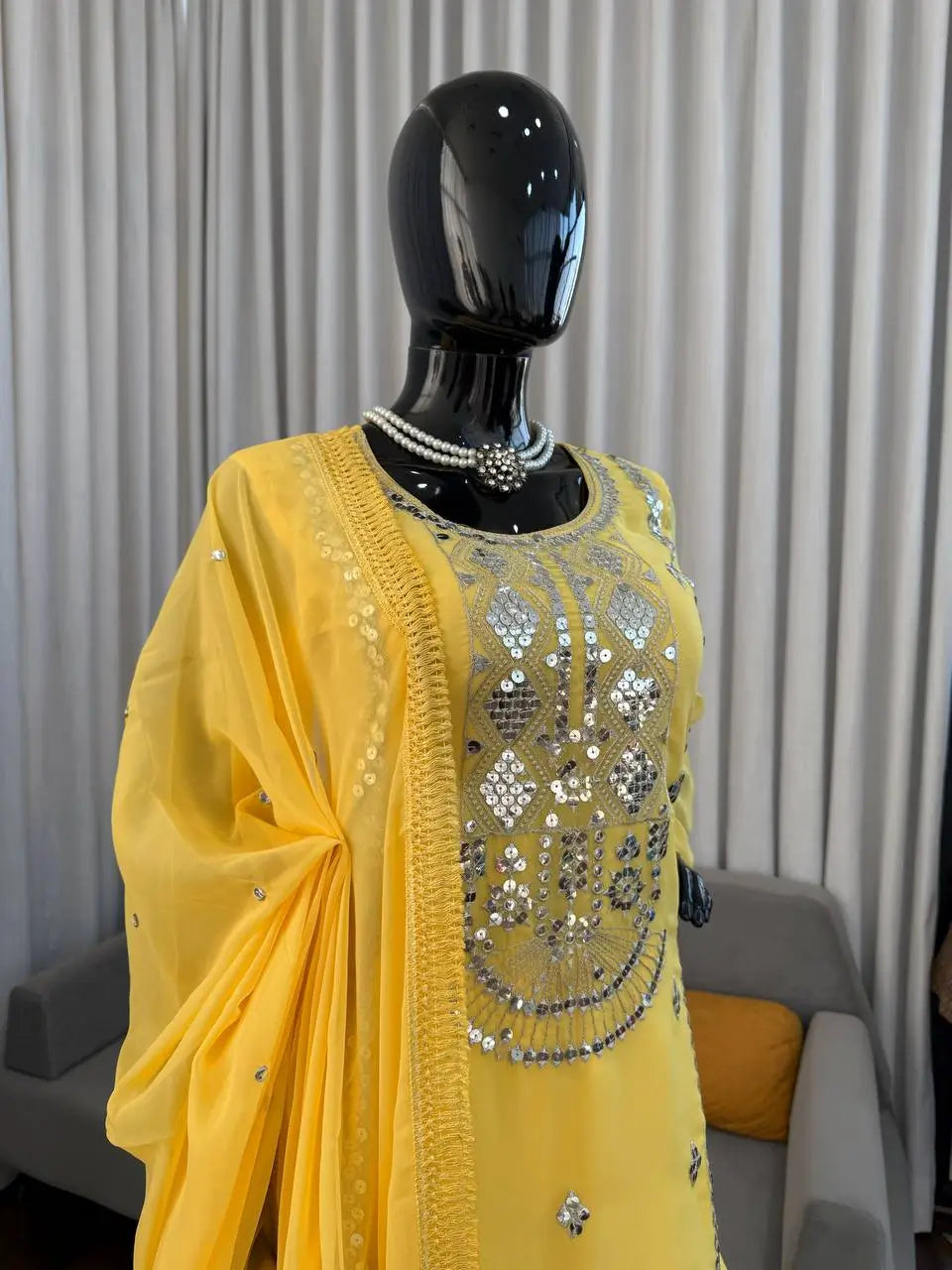 Embroidered Faux Georgette Sharara Suit Set