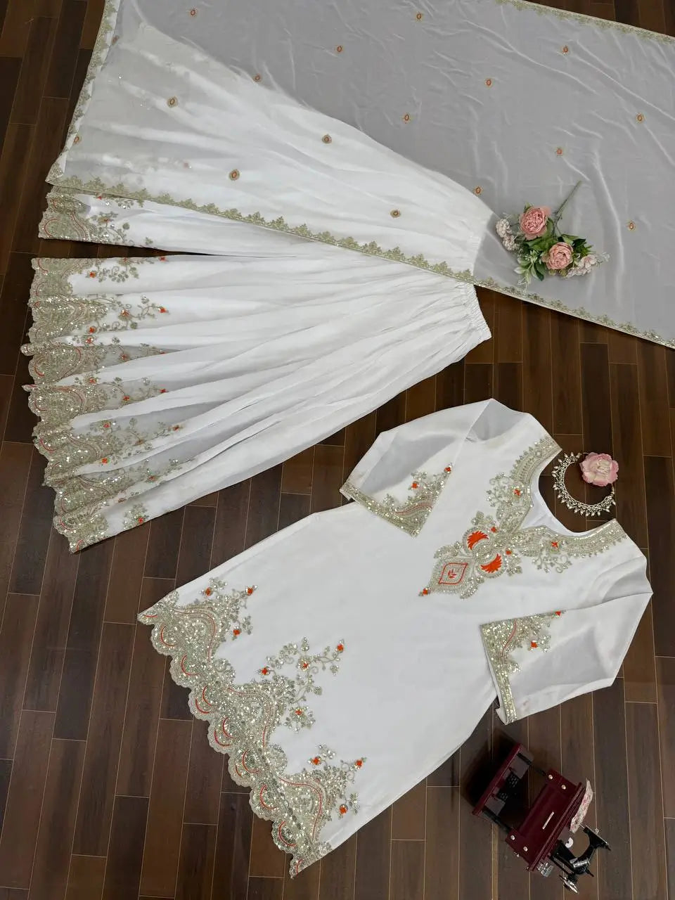 Embroidered Faux Georgette Sharara Suit Set