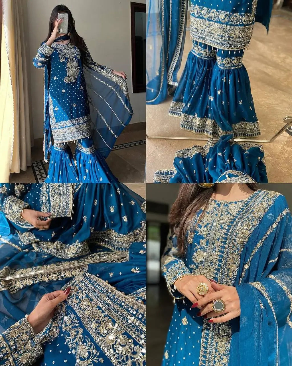 Embroidered Faux Georgette Sharara Suit Set