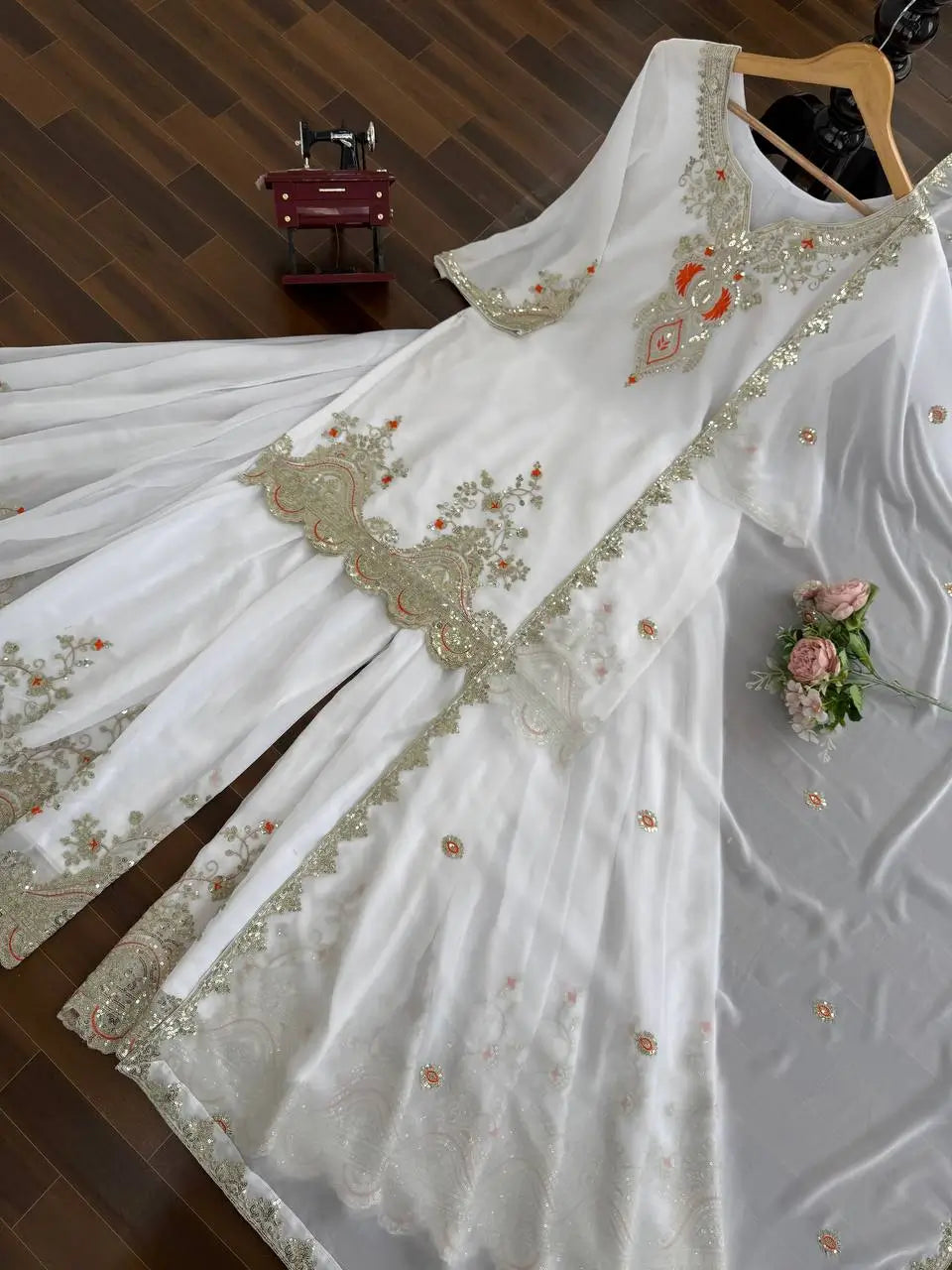 Embroidered Faux Georgette Sharara Suit Set