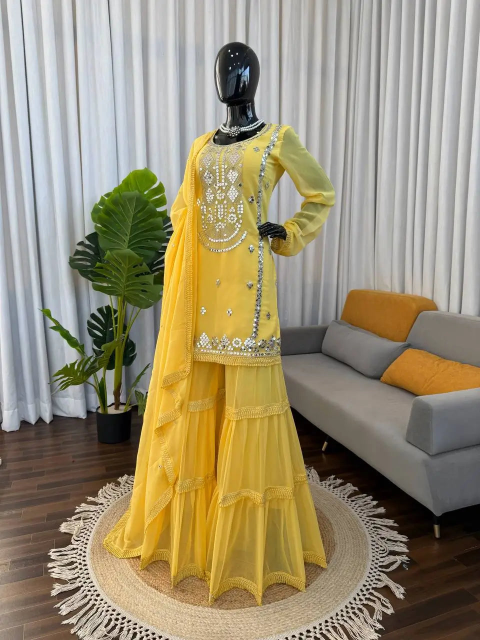 Embroidered Faux Georgette Sharara Suit Set