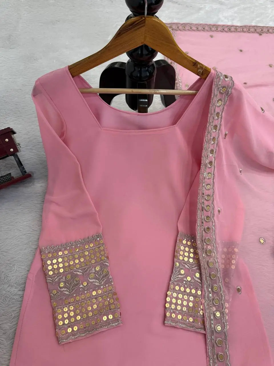 Embroidered Faux Georgette Sharara Suit Set with Dupatta