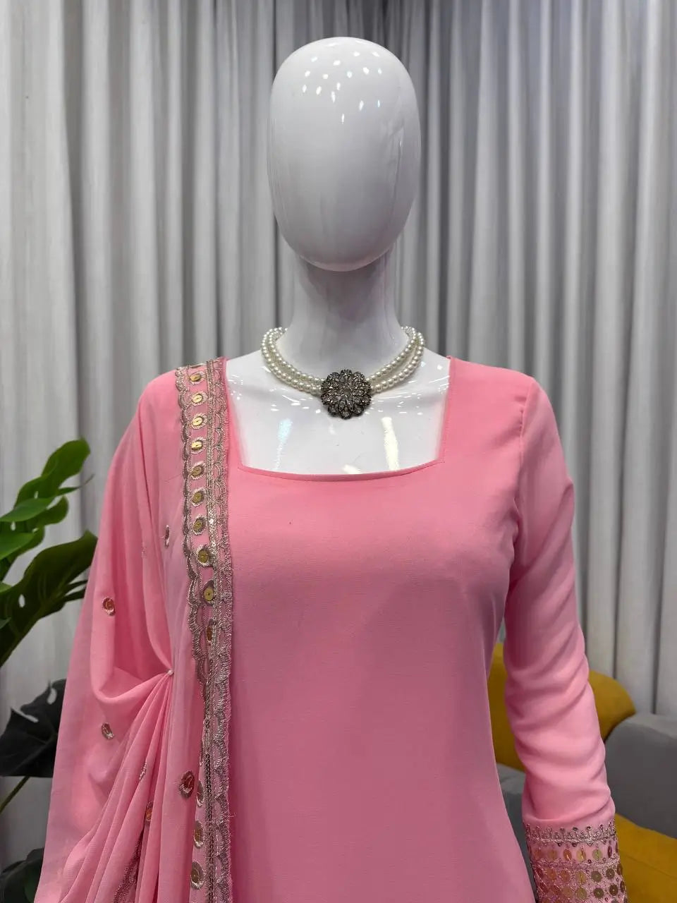 Embroidered Faux Georgette Sharara Suit Set with Dupatta