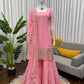 Embroidered Faux Georgette Sharara Suit Set with Dupatta