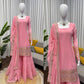 Embroidered Faux Georgette Sharara Suit Set with Dupatta